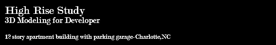 High Rise Study 3D Modeling for Developer 12 story apartment building with parking garage-Charlotte,NC